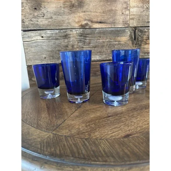 Highball Glass Stockholm Cobalt BlueBlock Vintage Barware Blue GlassSet Of 5